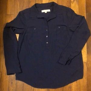 🐬 Anne Taylor LOFT 1/2 Button Navy Blouse 🐬